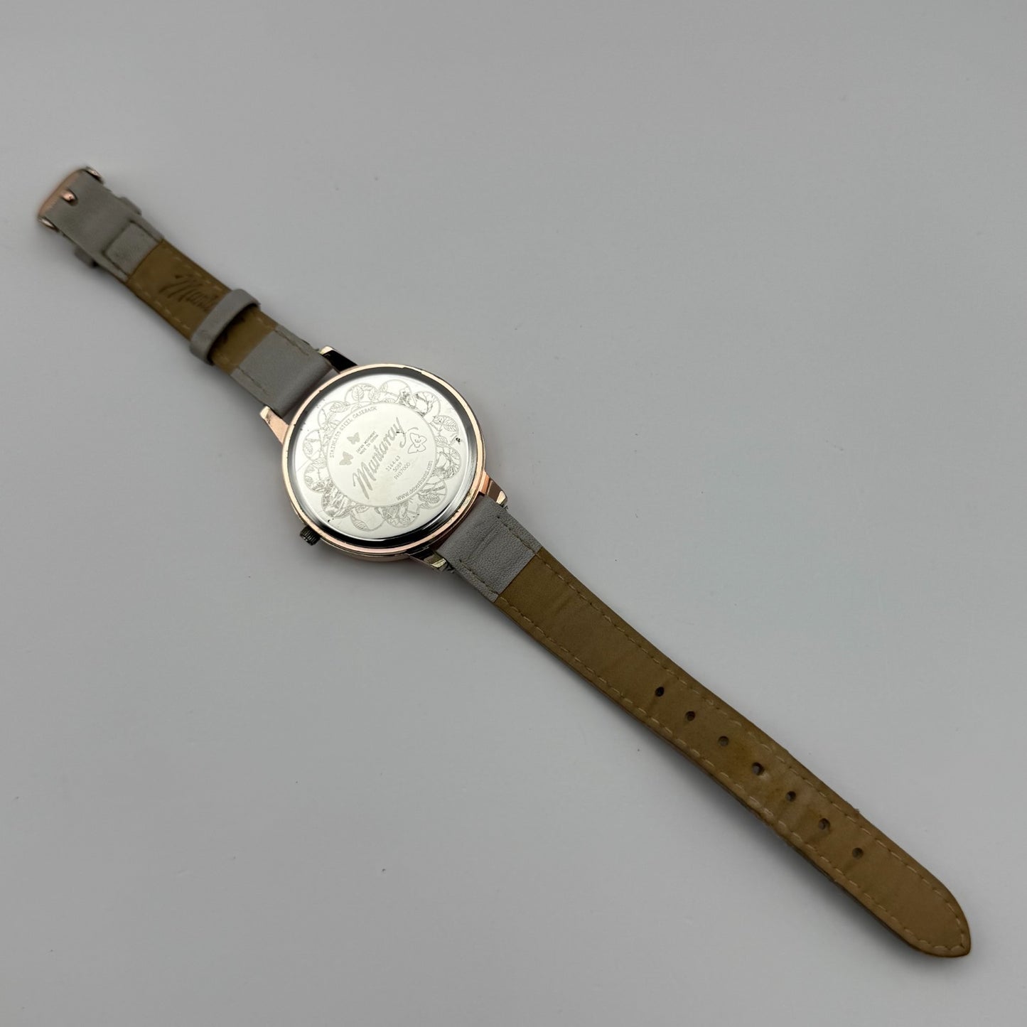 Mantaray Ladies Quartz Watch Floral Design Dial Grey Strap Japan Working 38mm