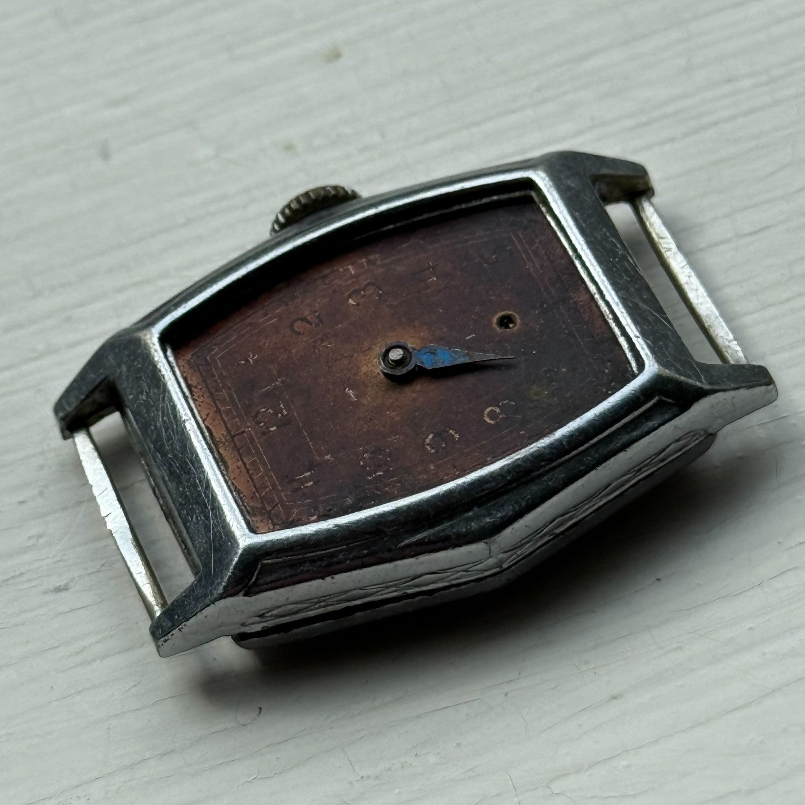 25mm Ladies Vintage Brown Patina Tonneau Dial Manual Wind Watch PARTS REPAIR