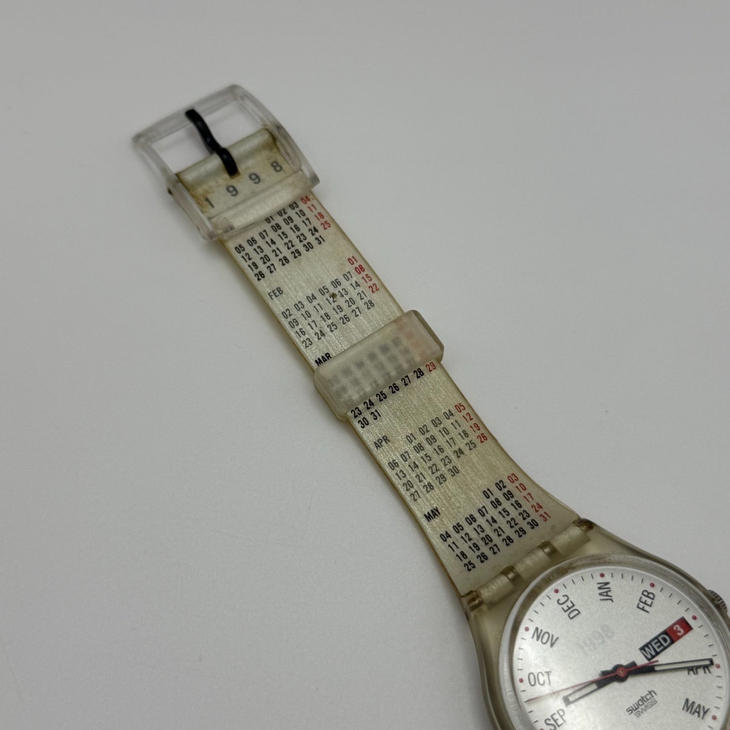 1998 Swatch Calendarium GK726 Quartz Watch Date White Dial Swiss + Box 33mm