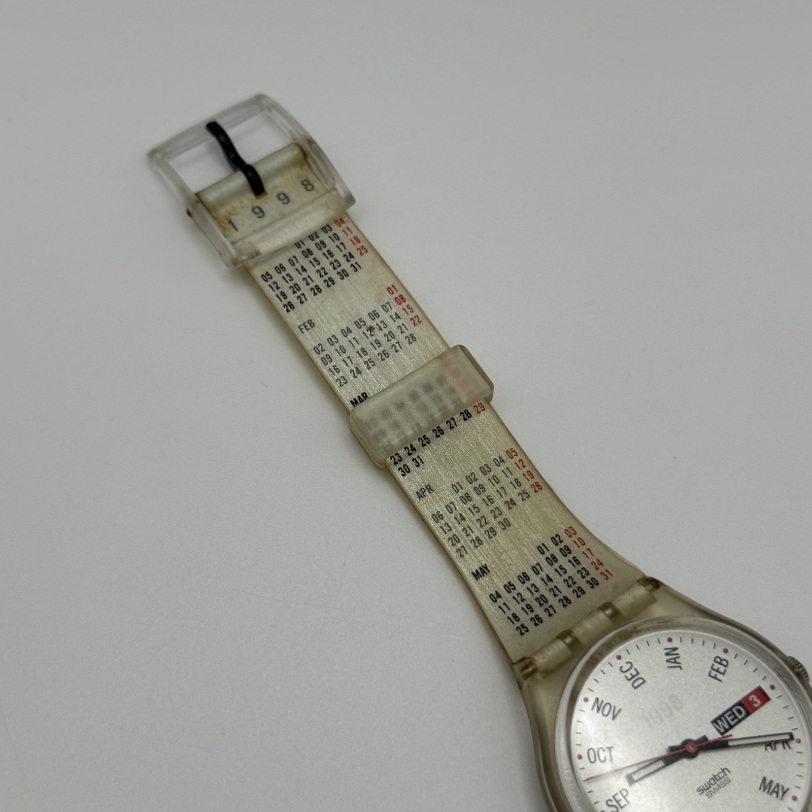 1998 Swatch Calendarium GK726 Quartz Watch Date White Dial Swiss + Box 33mm