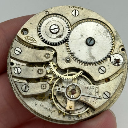 43mm Buren 7 Jewels Sub Seconds Swiss Vintage Hunter Pocket Watch Movement PARTS