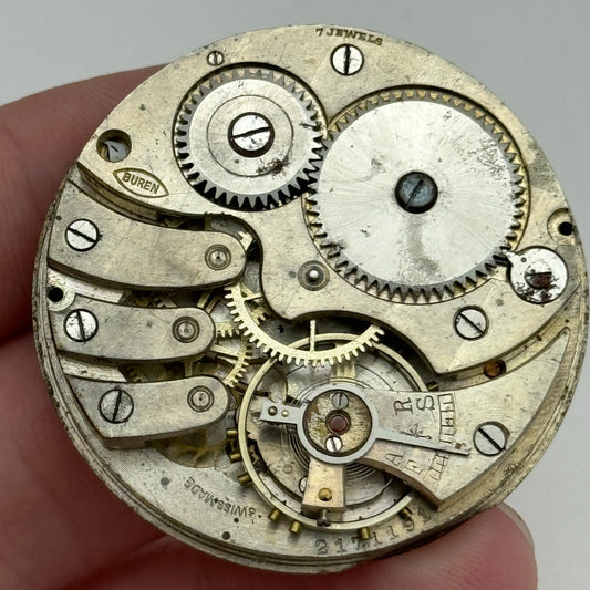 43mm Buren 7 Jewels Sub Seconds Swiss Vintage Hunter Pocket Watch Movement PARTS