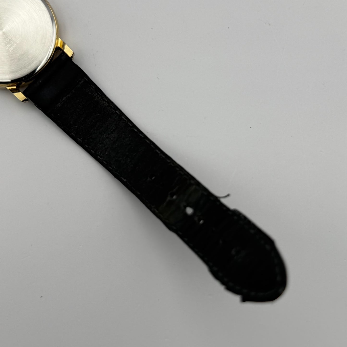 Citizen Ladies Quartz Watch Gold Tone White Dial Black Strap Japan Working 33mm