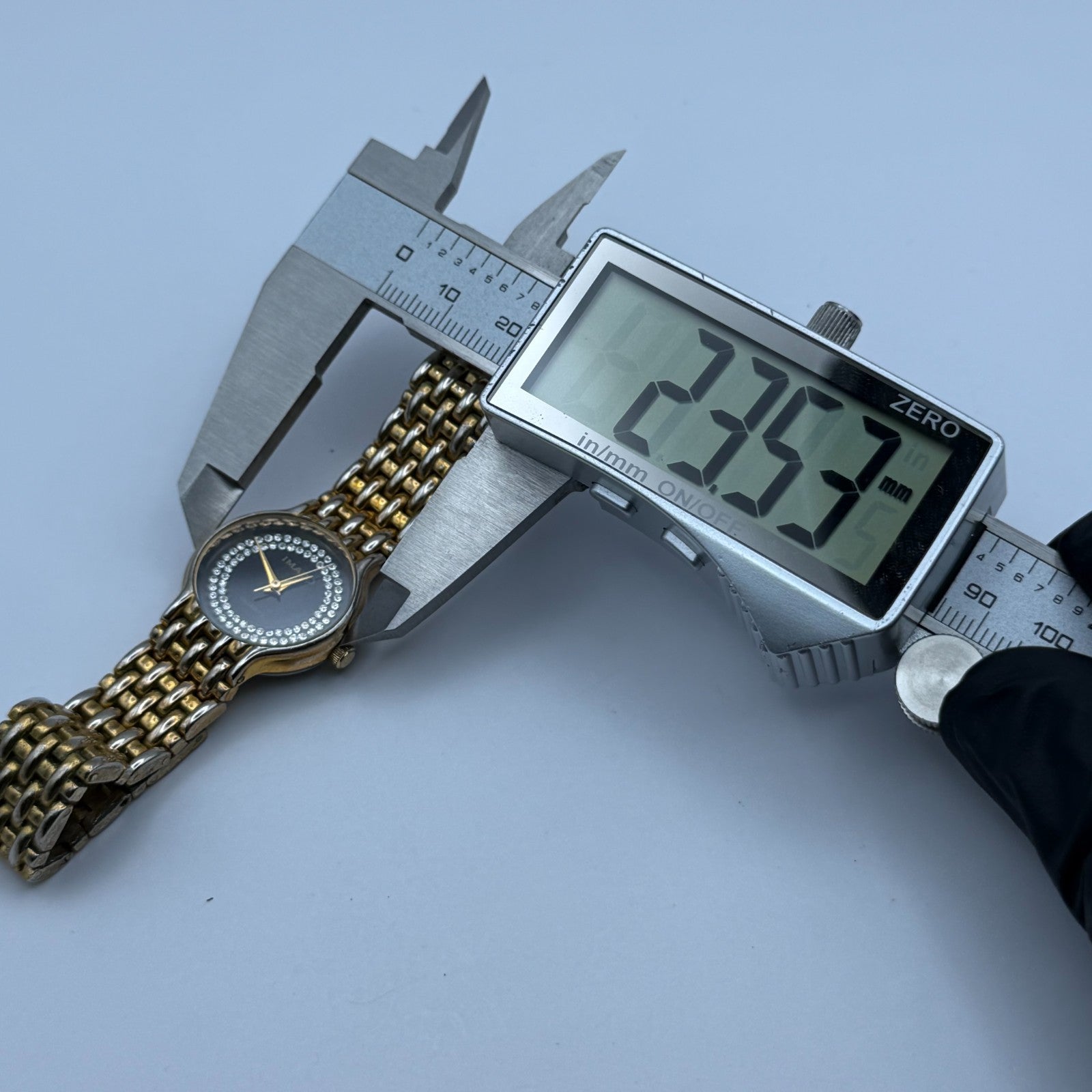 Imado Ladies Quartz Watch Crystal Accents Dial Two Tone Bracelet Working 23mm