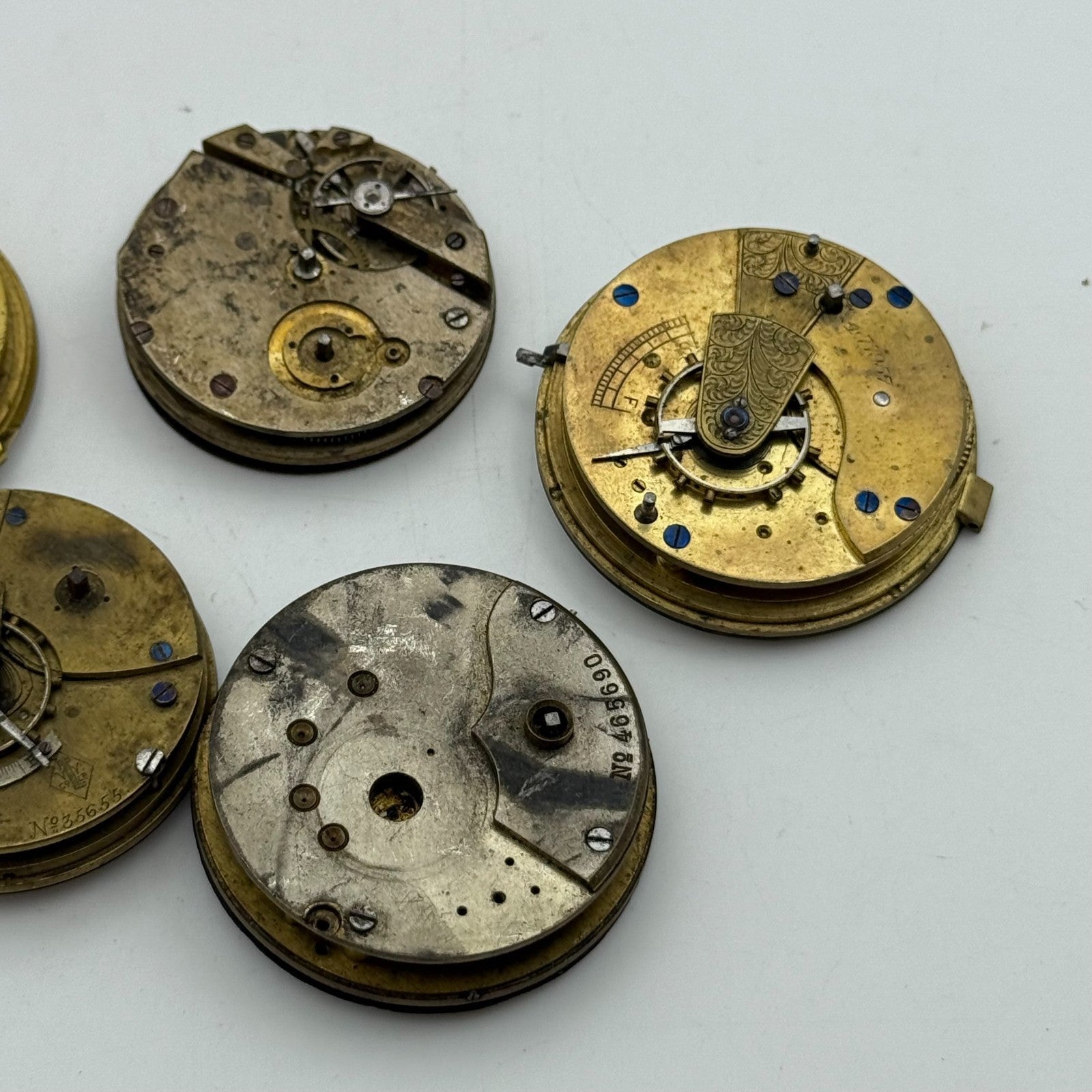 Bundle Of 5 Mixed Antique / Vintage Pocket Watch Movements PARTS REPAIR SPARES