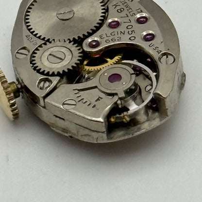 Elgin 662 Watch Movement 17 Jewels USA Vintage American Parts Repair 14.3mm