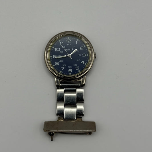 Lorus Quartz Fob Nurse Watch Blue Dial Base Metal Japan Working 29mm