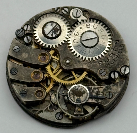 Buren 8 3/4 15 Jewels Watch Movement Manual Wind Vintage Parts Repair 19.7mm