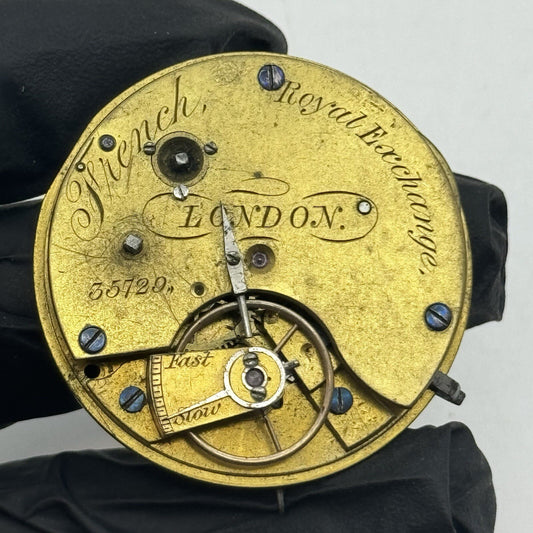 40.7mm French Royal Exchange London Antique Pocket Watch Movement FOR PARTS