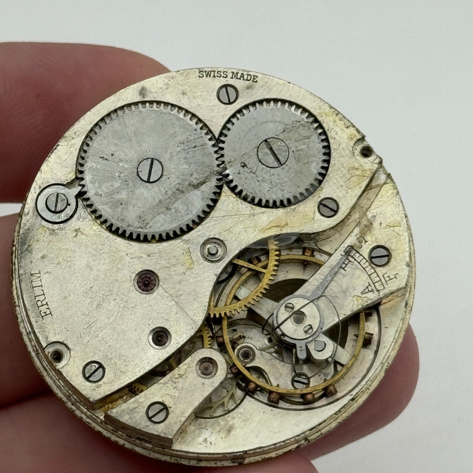 42.9mm Vintage Erlim Swiss Open Face Pocket Watch Movement PARTS REPAIR SPARES