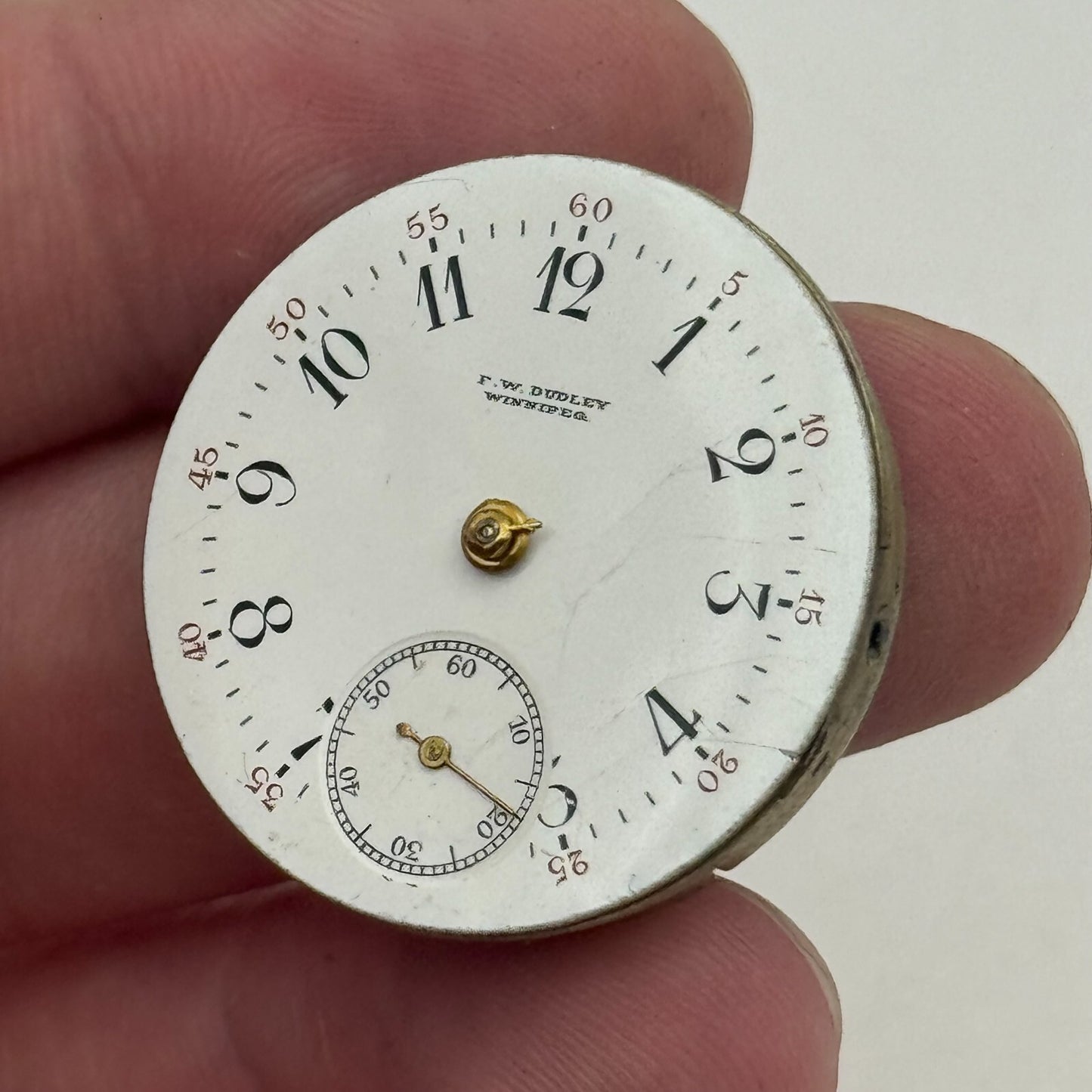 29.5mm F W Dudley Winnipeg 24 Hour Dial Trench Watch Movement Manual Wind PARTS