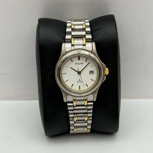 29mm Working Ladies Accurist WR50 Two Tone Date Dial Quartz Watch 5.5 Inches