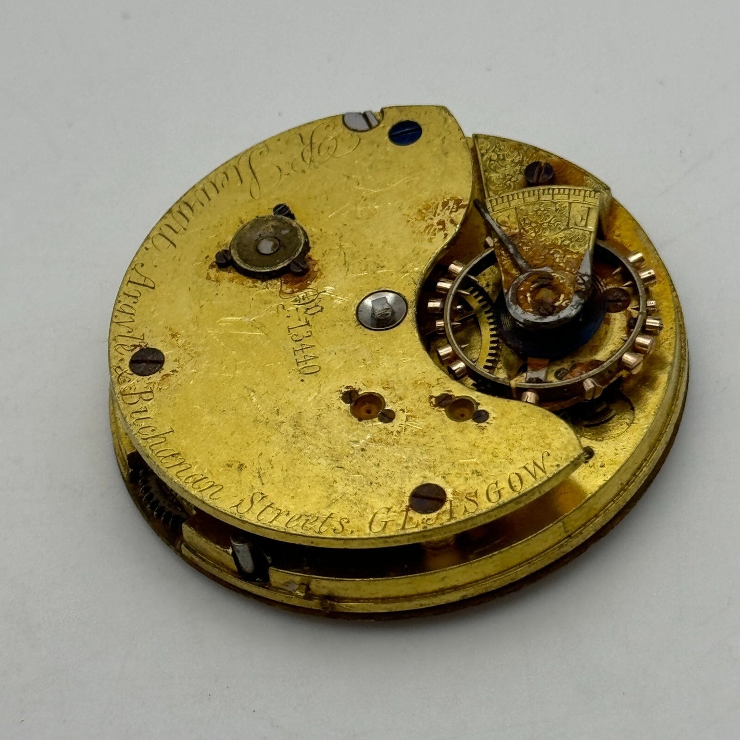43.4mm Antique R Stewart Argyle & Buchanan Glasgow Pocket Watch Movement PARTS