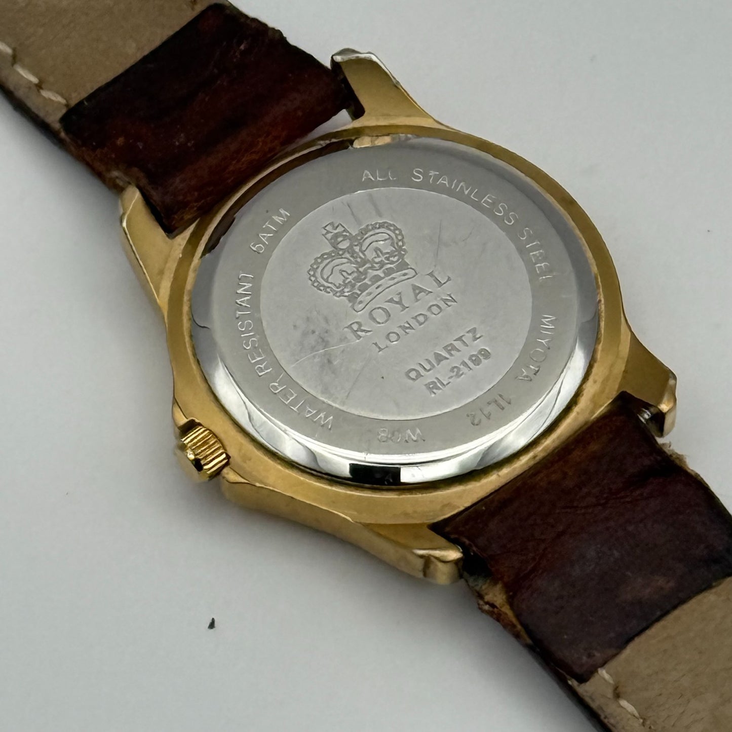 Royal London Ladies Quartz Watch RL-2199 Date Dial Brown Strap Working 26mm