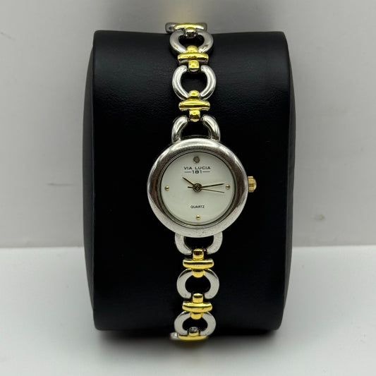 22mm Working Ladies Via Lucia 181 Two Tone Gold And Silver Quartz Watch 7 Inches