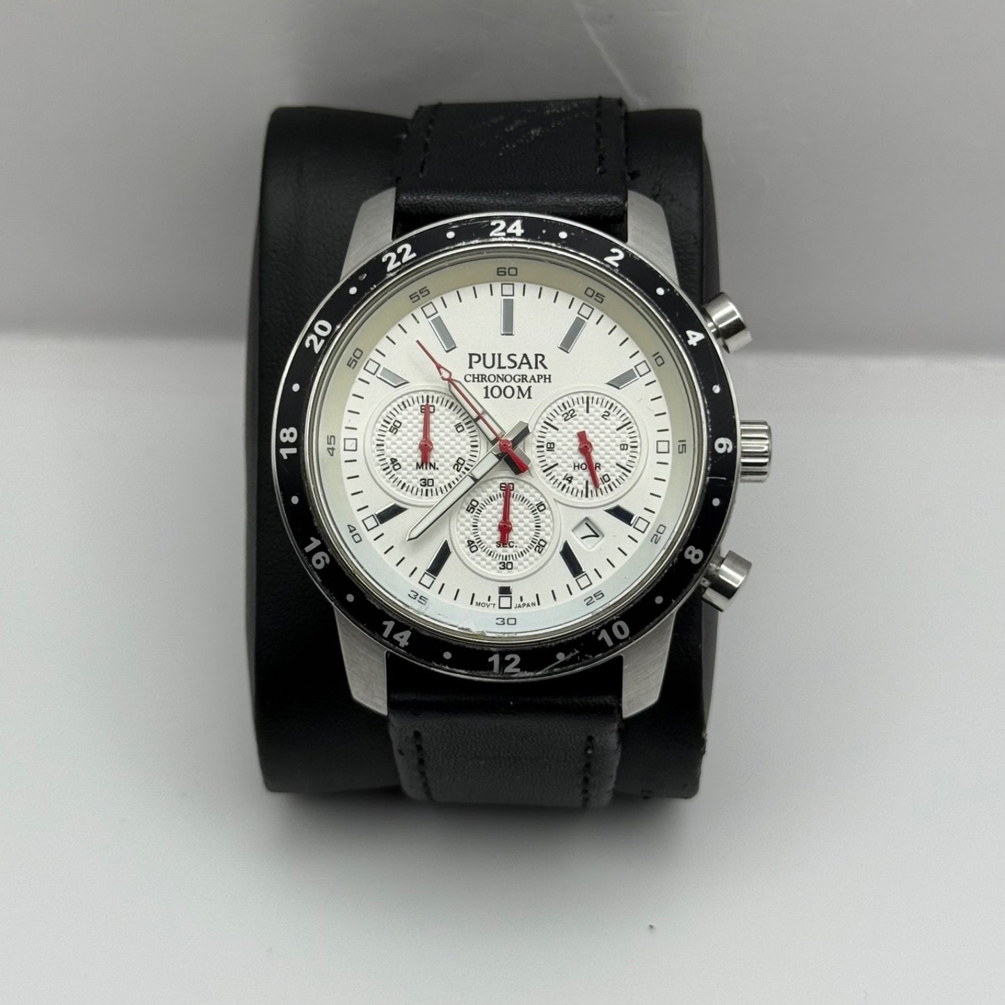 Pulsar Chronograph 100M Watch Men's Quartz VD53-X055 Working 43mm Japan Steel