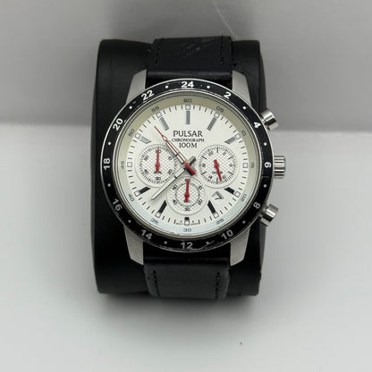 Pulsar Chronograph 100M Watch Men's Quartz VD53-X055 Working 43mm Japan Steel