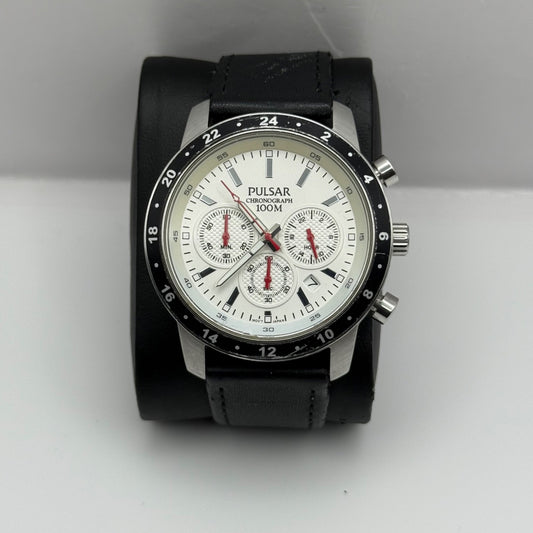 Pulsar Chronograph 100M Watch Men's Quartz VD53-X055 Working 43mm Japan Steel