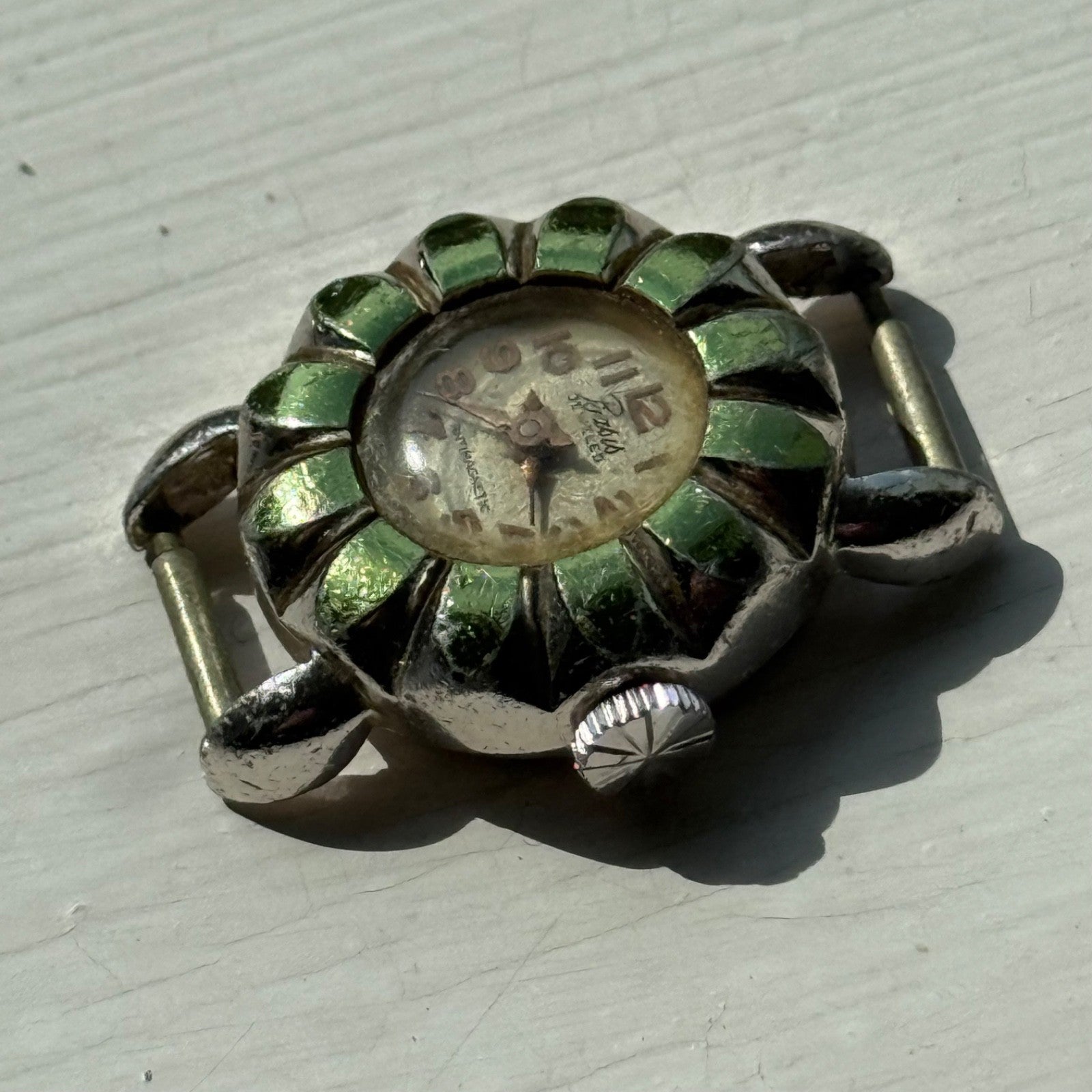 22mm Vintage EB 1431N Basis Jewelled Green Bezel Swiss Manual Watch PARTS REPAIR