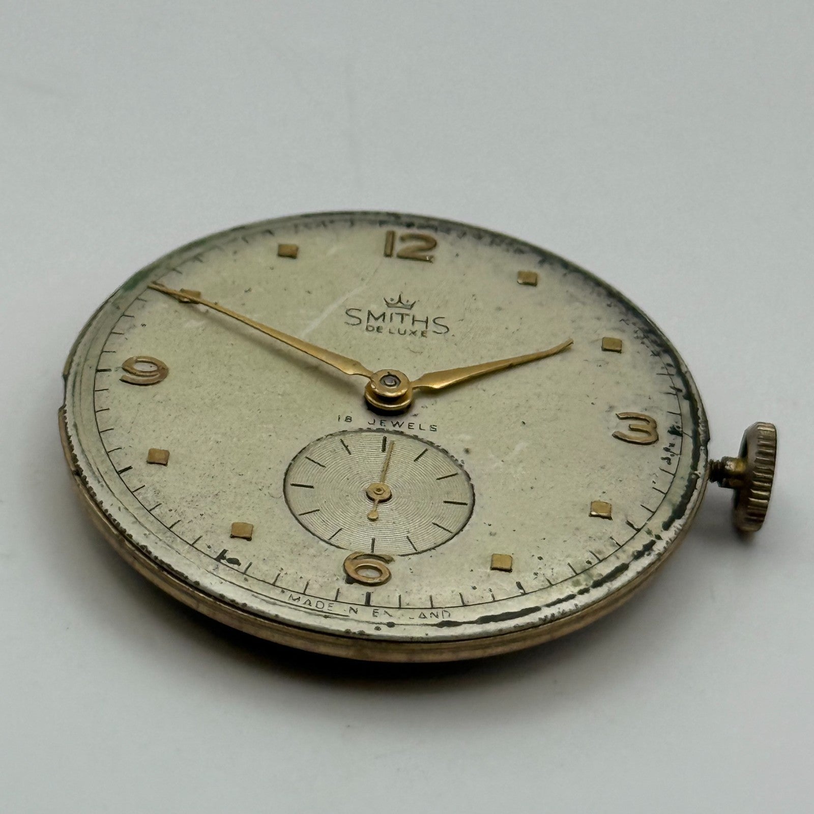 Smiths De Luxe 18 Jewels Watch Movement Manual Wind Vintage Parts Repair 32.3mm