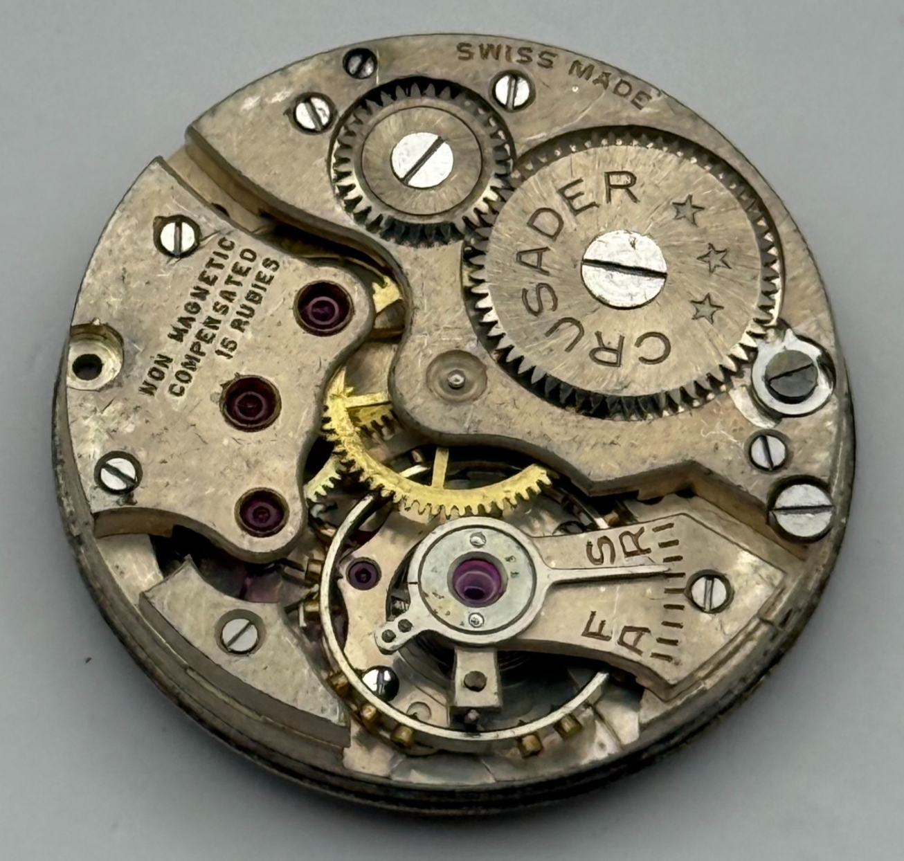 Crusader Compensated 15 Rubies Watch Movement Manual Wind Vintage Parts 23.9mm