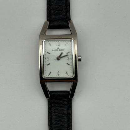 Anne Klein Ladies Quartz Watch White Dial Black Leather Strap Japan Working 18mm