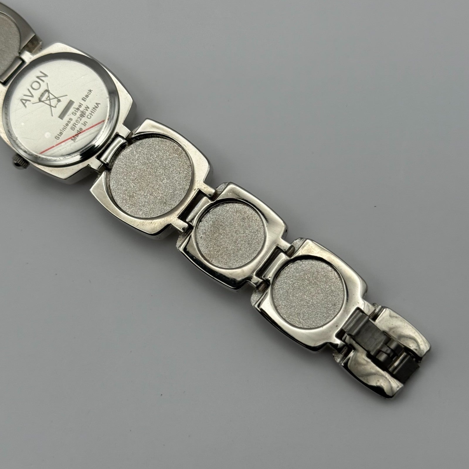 Avon Ladies Quartz Watch Silver Dial Squared Shape Bracelet Japan Working 25mm