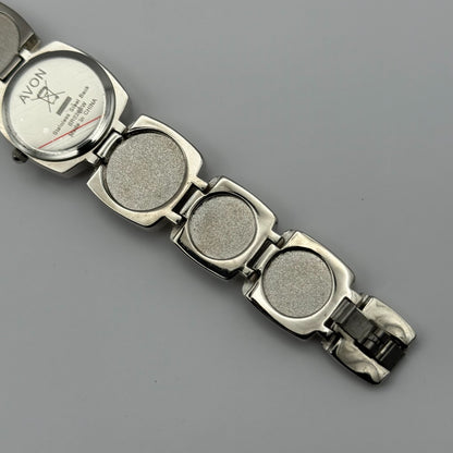 Avon Ladies Quartz Watch Silver Dial Squared Shape Bracelet Japan Working 25mm