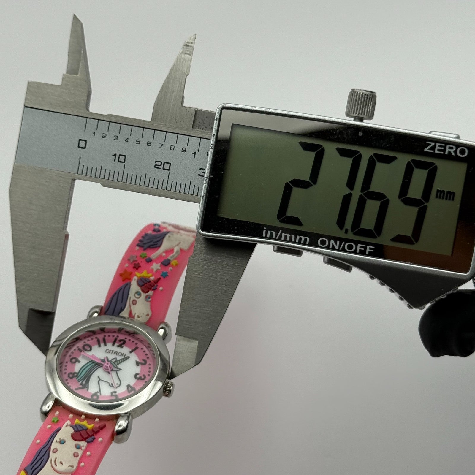 Citron Kids Quartz Watch Unicorn Print Strap Pink Dial Working 27mm New Battery