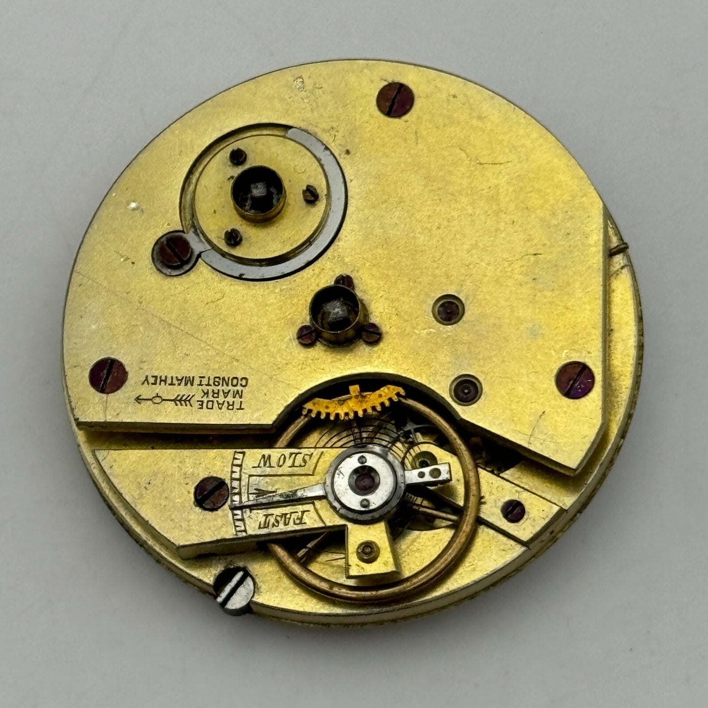 40.5mm Antique Trade Mark Consti Mathey Key Wound Pocket Watch Movement PARTS