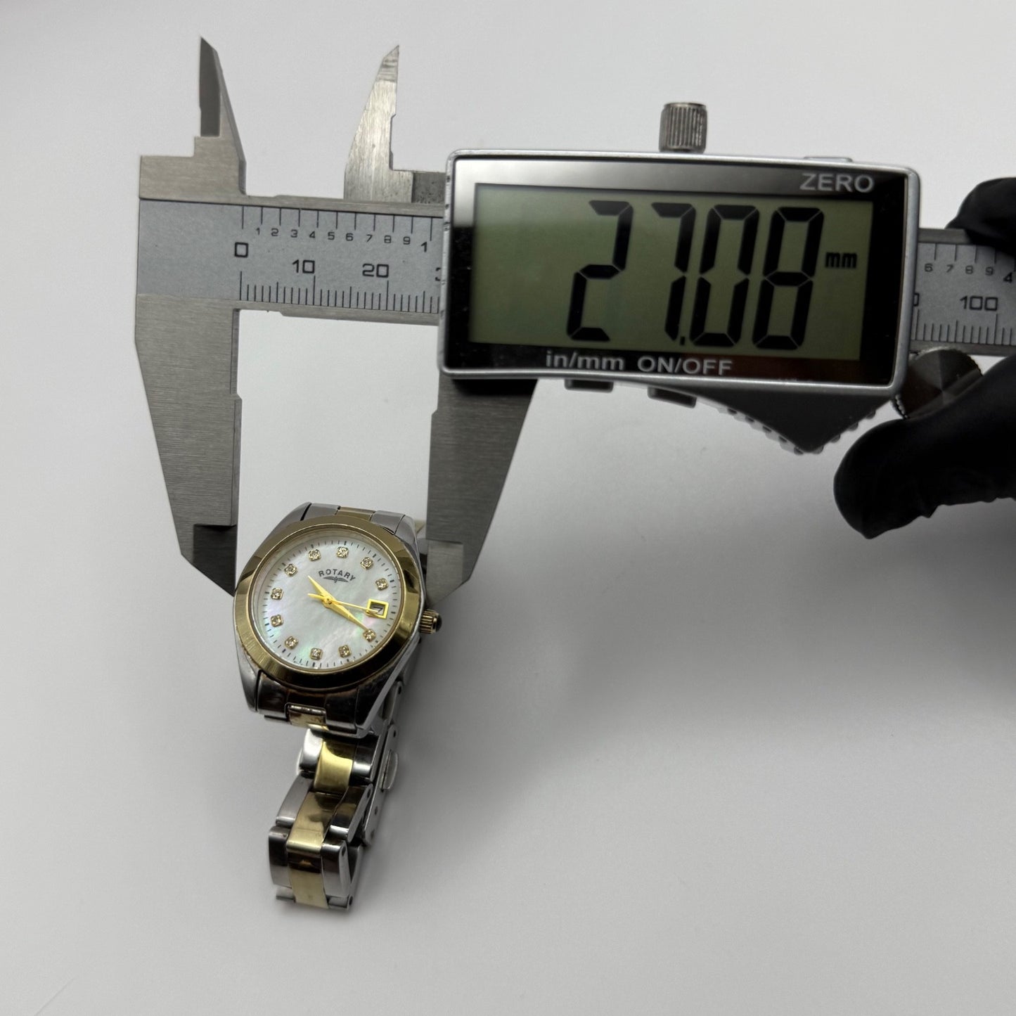 Rotary Ladies Watch Two Tone Mother Of Pearl Date Dial 27mm Working LB03499/401