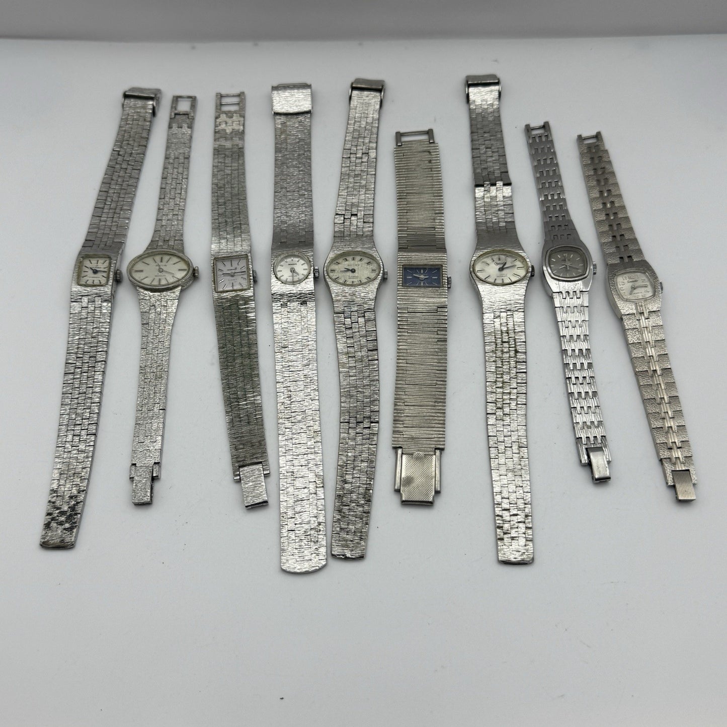 Bundle Of 9 Vintage Silver Tone Bark Affect Watches Mechanical Job Lot To Repair