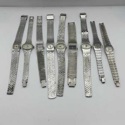 Bundle Of 9 Vintage Silver Tone Bark Affect Watches Mechanical Job Lot To Repair