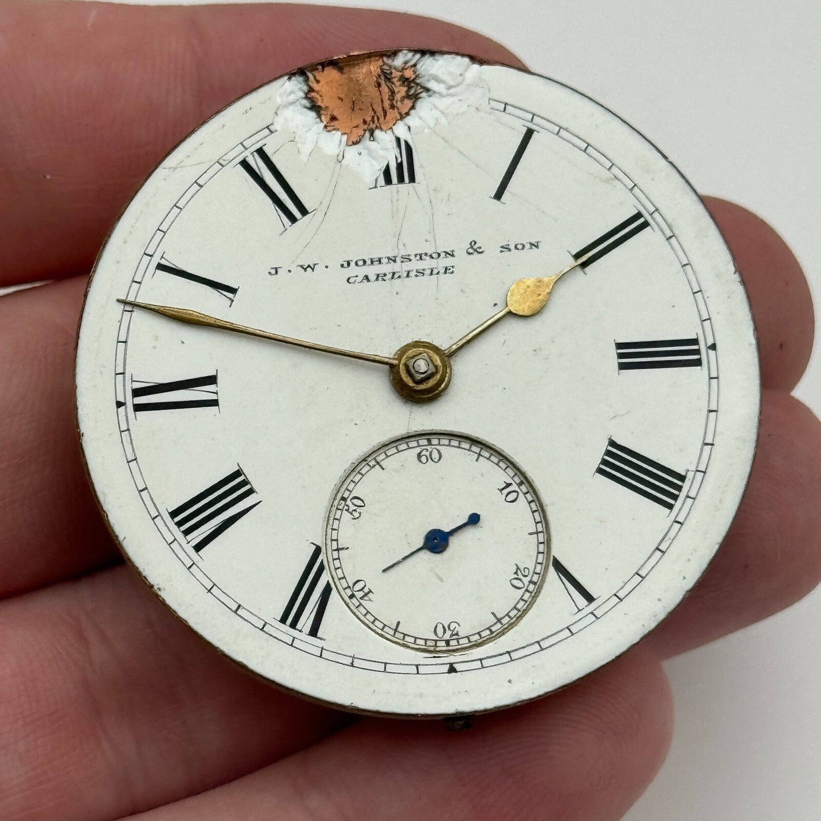 45mm Antique J W Johnston & Son Carlisle Key Wound Pocket Watch Movement PARTS