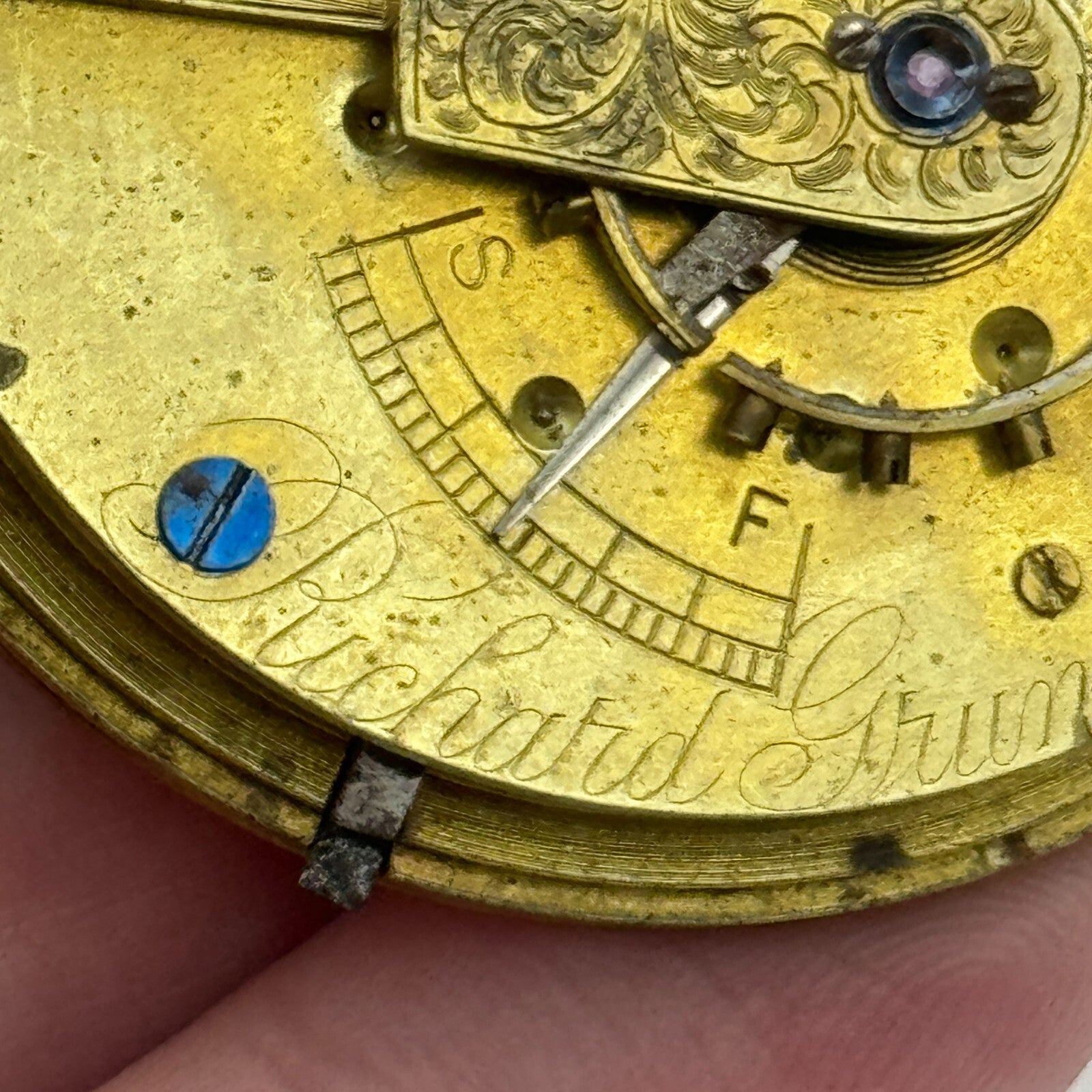 46.6mm Richard Grunert Beverley Antique Key Wound Pocket Watch Movement PARTS