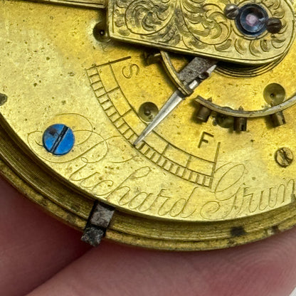 46.6mm Richard Grunert Beverley Antique Key Wound Pocket Watch Movement PARTS