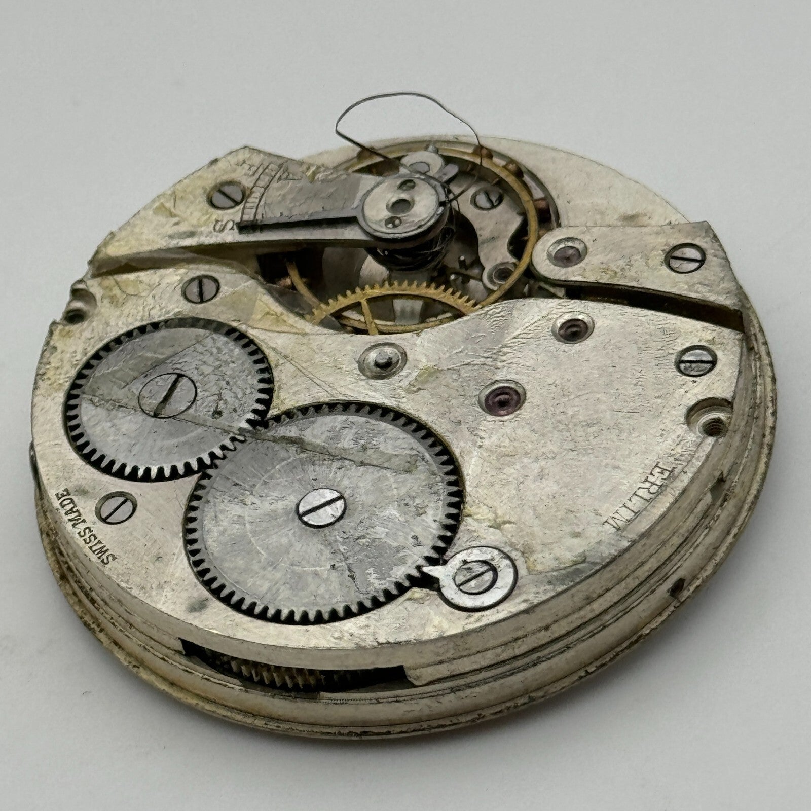 42.9mm Vintage Erlim Swiss Open Face Pocket Watch Movement PARTS REPAIR SPARES