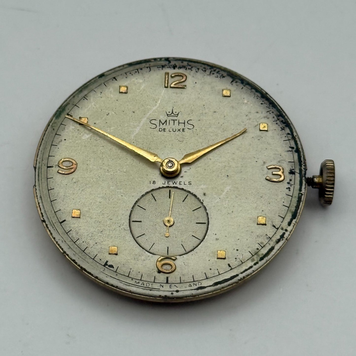 Smiths De Luxe 18 Jewels Watch Movement Manual Wind Vintage Parts Repair 32.3mm