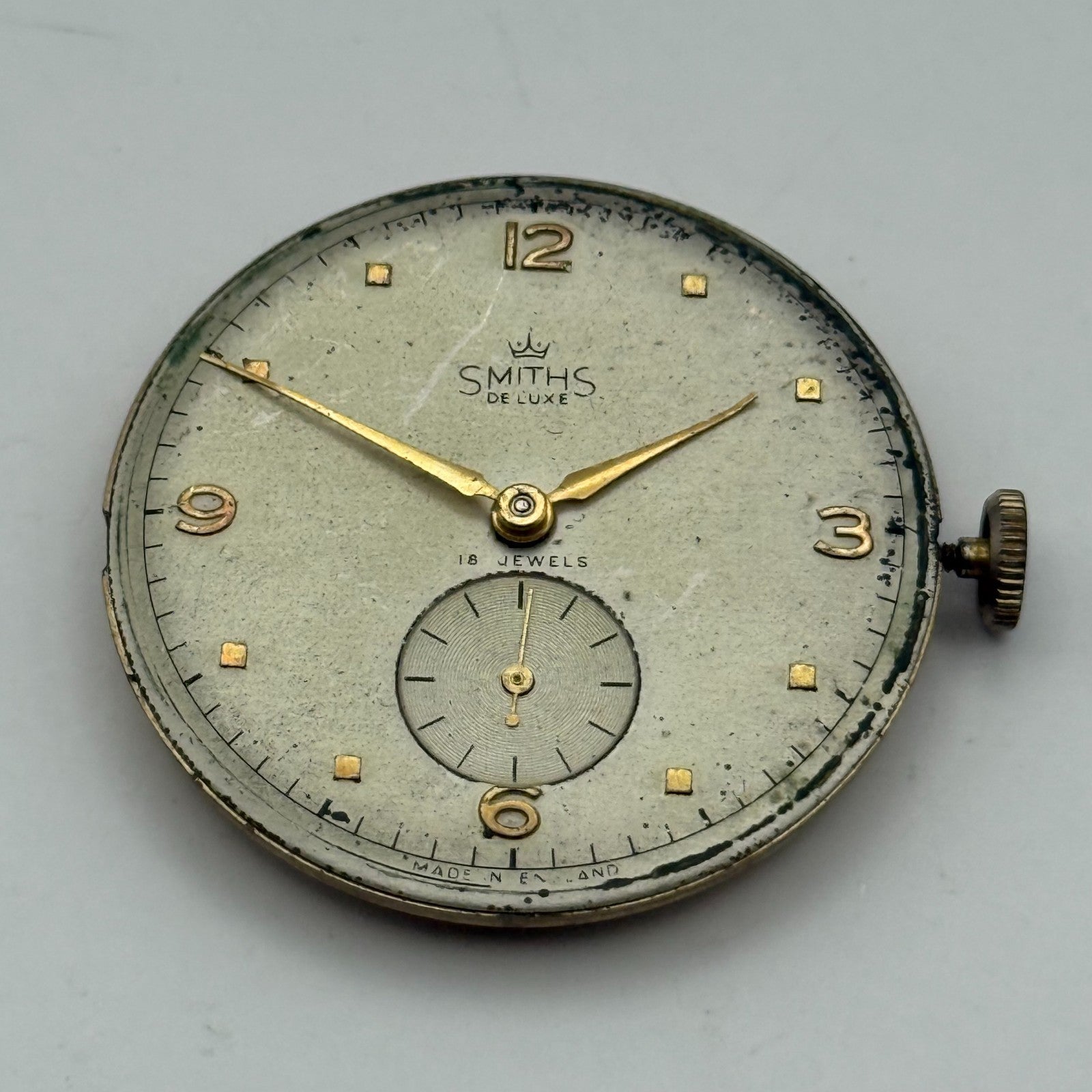 Smiths De Luxe 18 Jewels Watch Movement Manual Wind Vintage Parts Repair 32.3mm