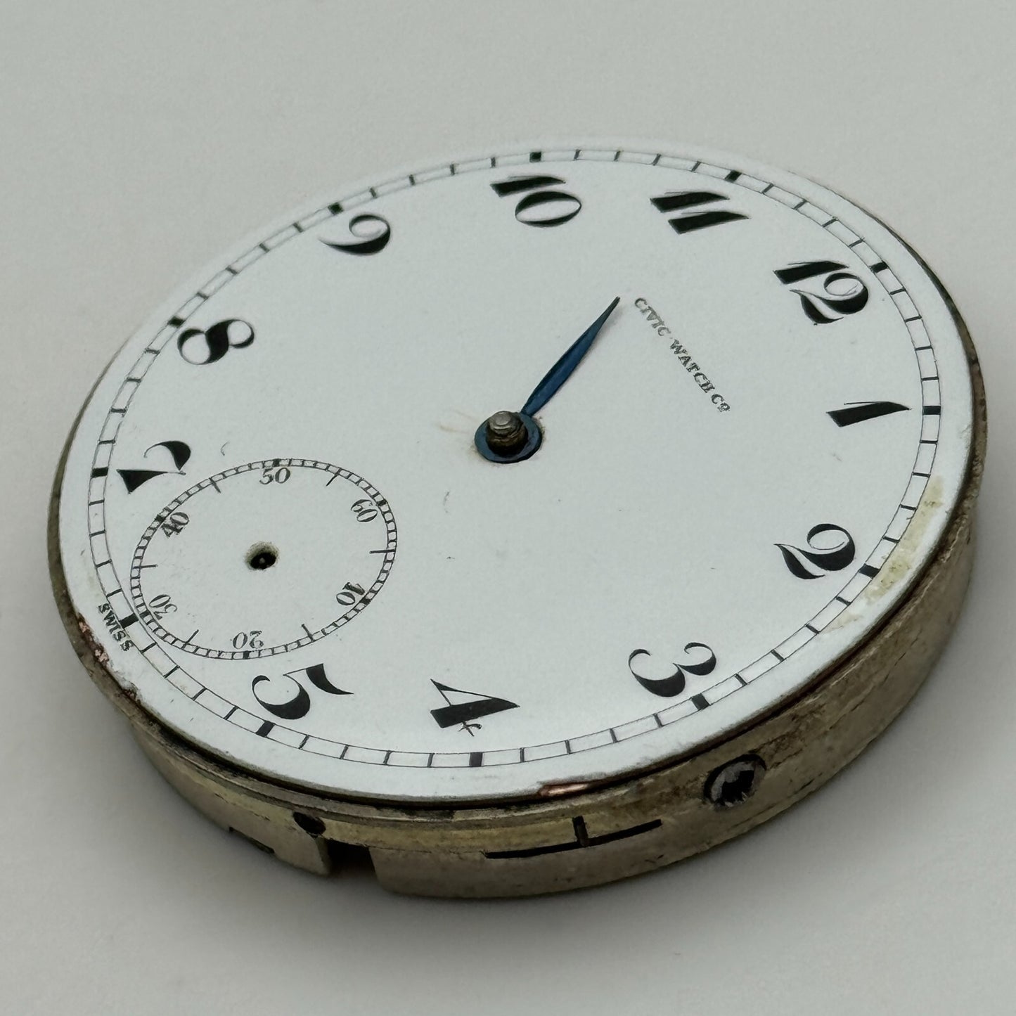 42.8mm Vintage Civic Watch Co 7 Jewels Swiss Hunter Pocket Watch Movement PARTS