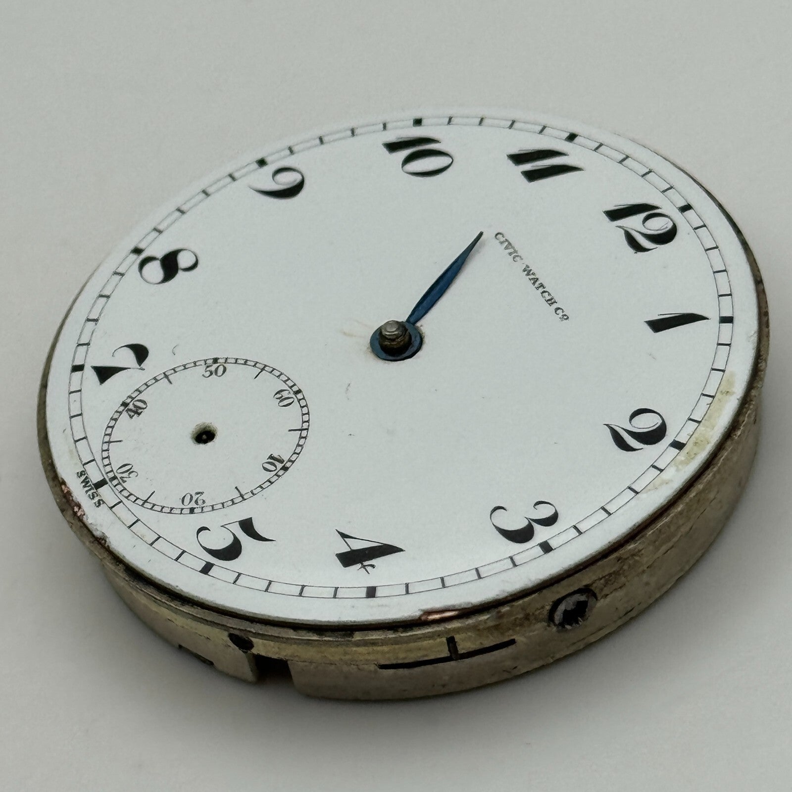 42.8mm Vintage Civic Watch Co 7 Jewels Swiss Hunter Pocket Watch Movement PARTS