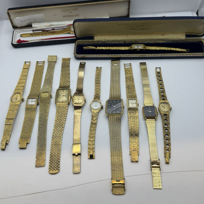 Bundle Of 12 Vintage Gold Plated Ladies Watches Mechanical Job Lot Parts Repair