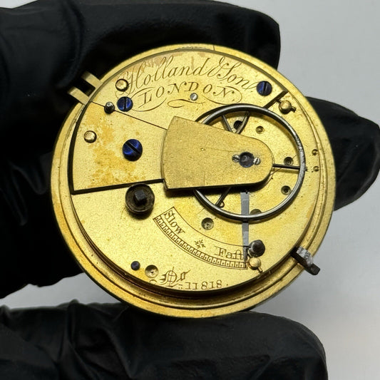 39.9mm Good Quality Holland & Son London Fusee Pocket Watch Movement To Restore