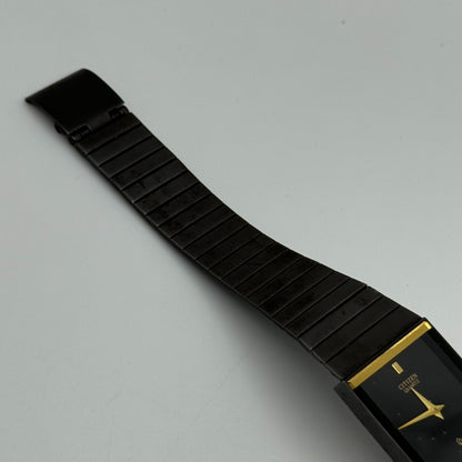 22mm Working Vintage Ladies Citizen CQ Black Dial & Strap Quartz Watch 8 Inches