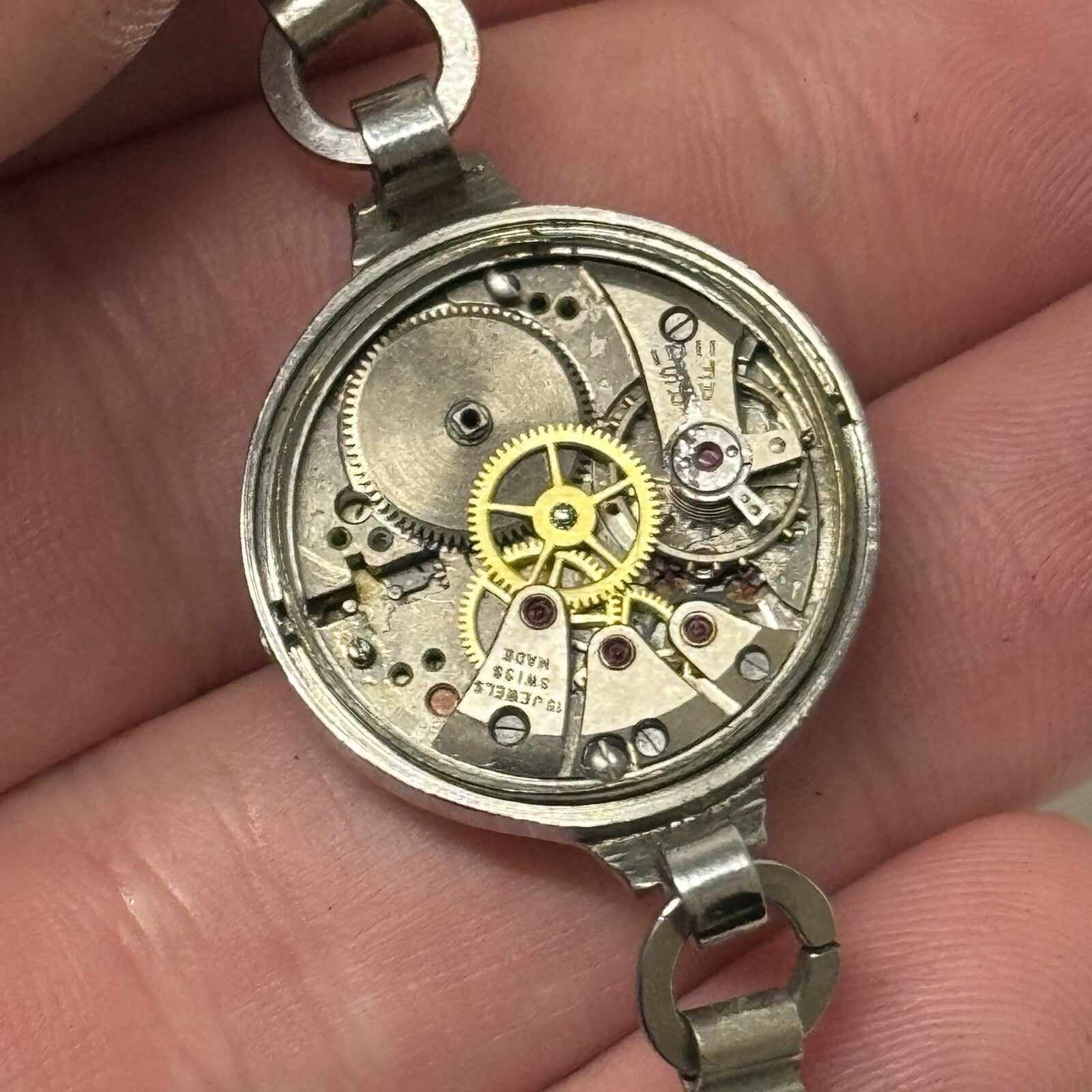 22mm Buren Sub Seconds Netonia Rodium Plated Strap Watch FOR PARTS
