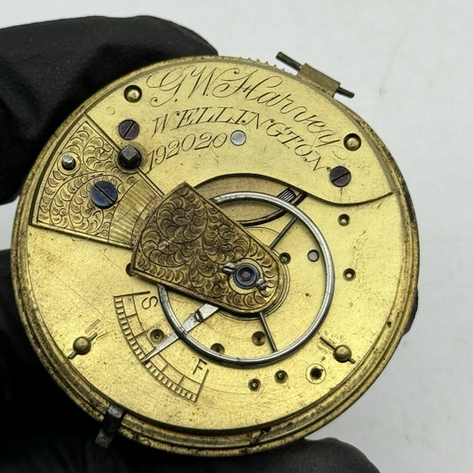 46.5mm G W Harvey Wellington Pocket Watch Movement FOR PARTS Restoration