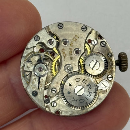 23.5mm Vintage Derrick 15 Jewels Trench Cal 34 Manual Wind Watch Movement PARTS