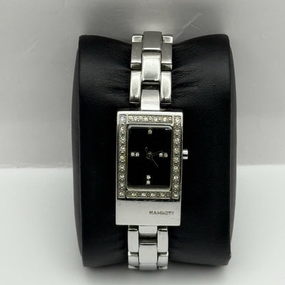 Working Hamnett Ladies Silver Tone Black Dial 19mm Quartz Watch New Battery