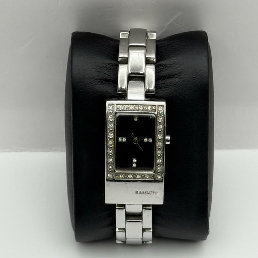Working Hamnett Ladies Silver Tone Black Dial 19mm Quartz Watch New Battery