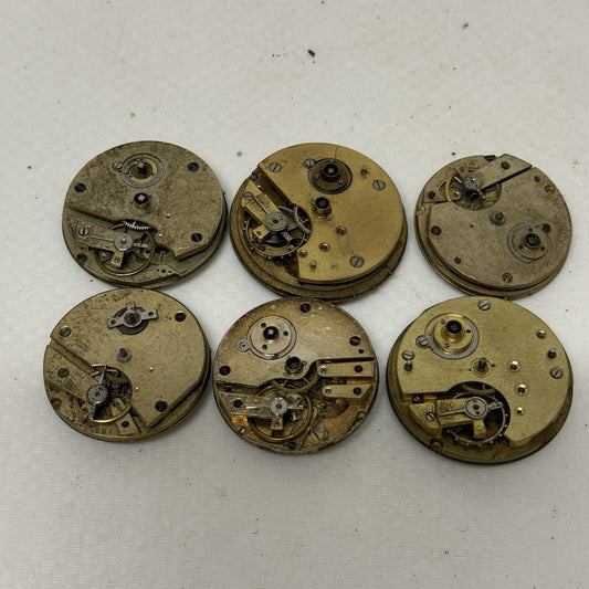 6 X Vintage Key Wound Pocket Watch Movements Parts Repair Watchmakers Job Lot